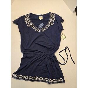 NWT Heritage 1981 Navy Blue Embroidered V Neck Short Sleeve Drawstring‎ Dress M